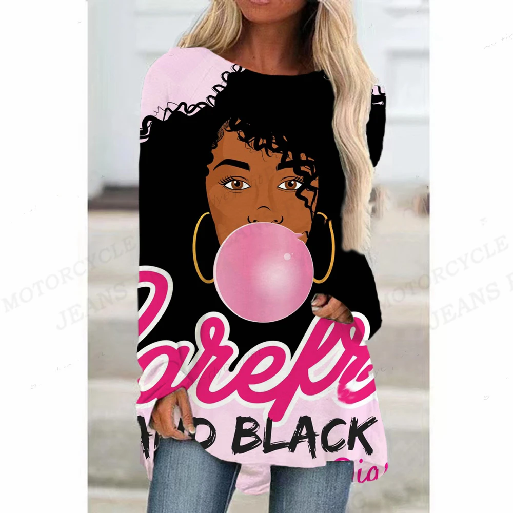 

Футболка женская с длинным рукавом, модная пикантная рубашка в африканском стиле, свободная длинная одежда для девушек