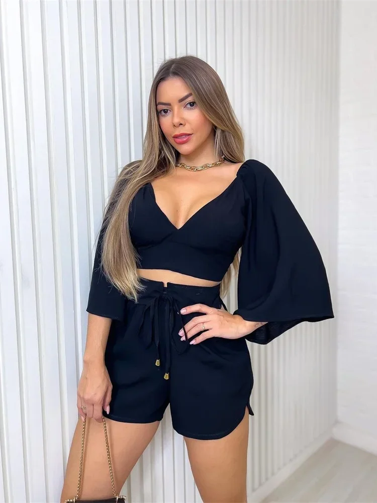 Женский летний спортивный костюм Wmstar комплект из двух предметов с V-образным