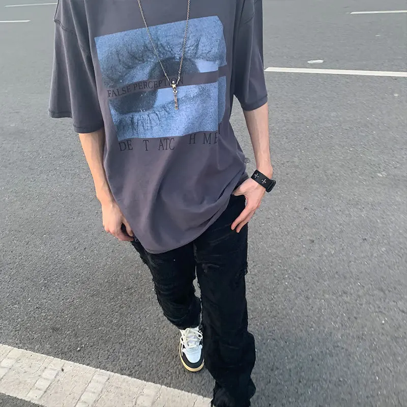 

2021 Top Quality False Perception Print T Shirt Men Women Couple 100% Cotton Tee Hip Hop High Street Oversize Casual T Shirt