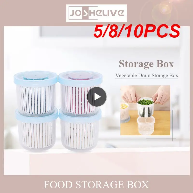 

5/8/10PCS Kitchen Refrigerator Organizer Round Storage Drain Sealed Box For Ginger Garlic Onion Refrigerator Food Crisper Debris