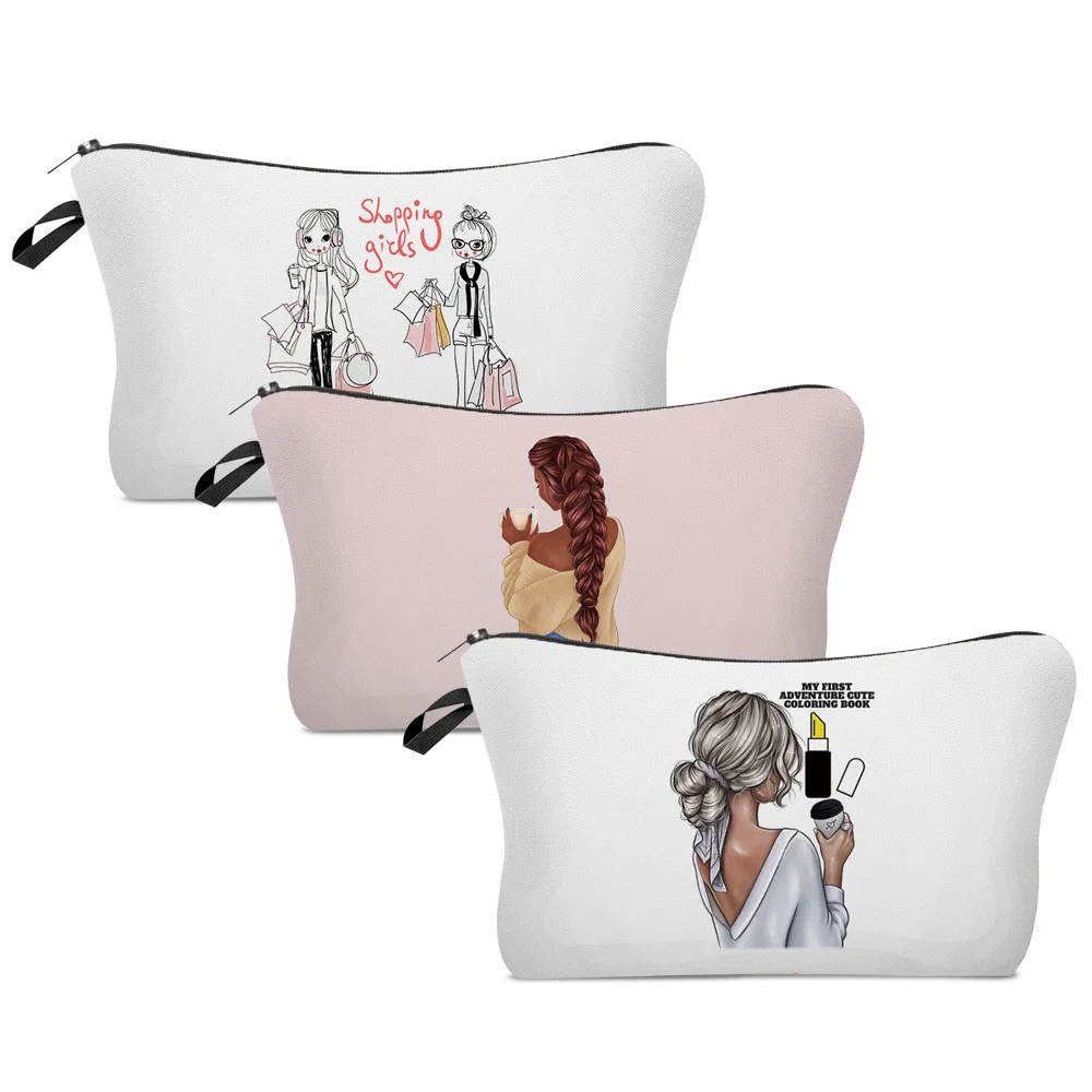 

Women Portable Cosmetic Bags Samll Girl Print Wash Bag Pouch Travel Storage Zip Toiletries Organizer Female Pocket Money Bag