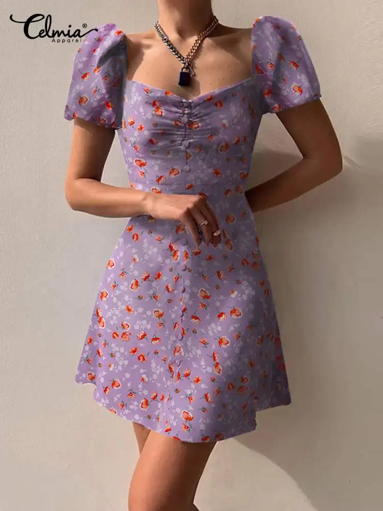 

Элегантное тонкое короткое платье Celmia с открытой спиной, модное вечернее платье с цветочным принтом, женский сексуальный Летний Мини Сараф...