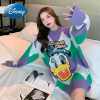 disney donald duck fall winter plus size womens mid length sweater womens western style loose cartoon pullover sweater