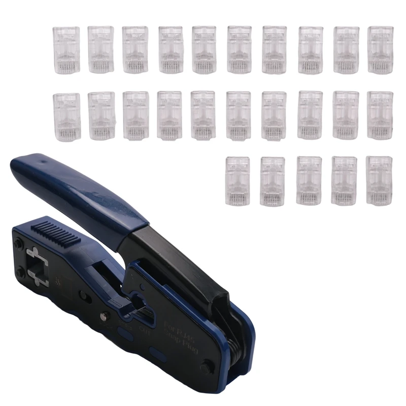 

Ethernet RJ45 Pass Through Crimping Tool Bundle With CAT6 RJ45 Pass Through Ethernet 50U Modular Plug 25 Pack