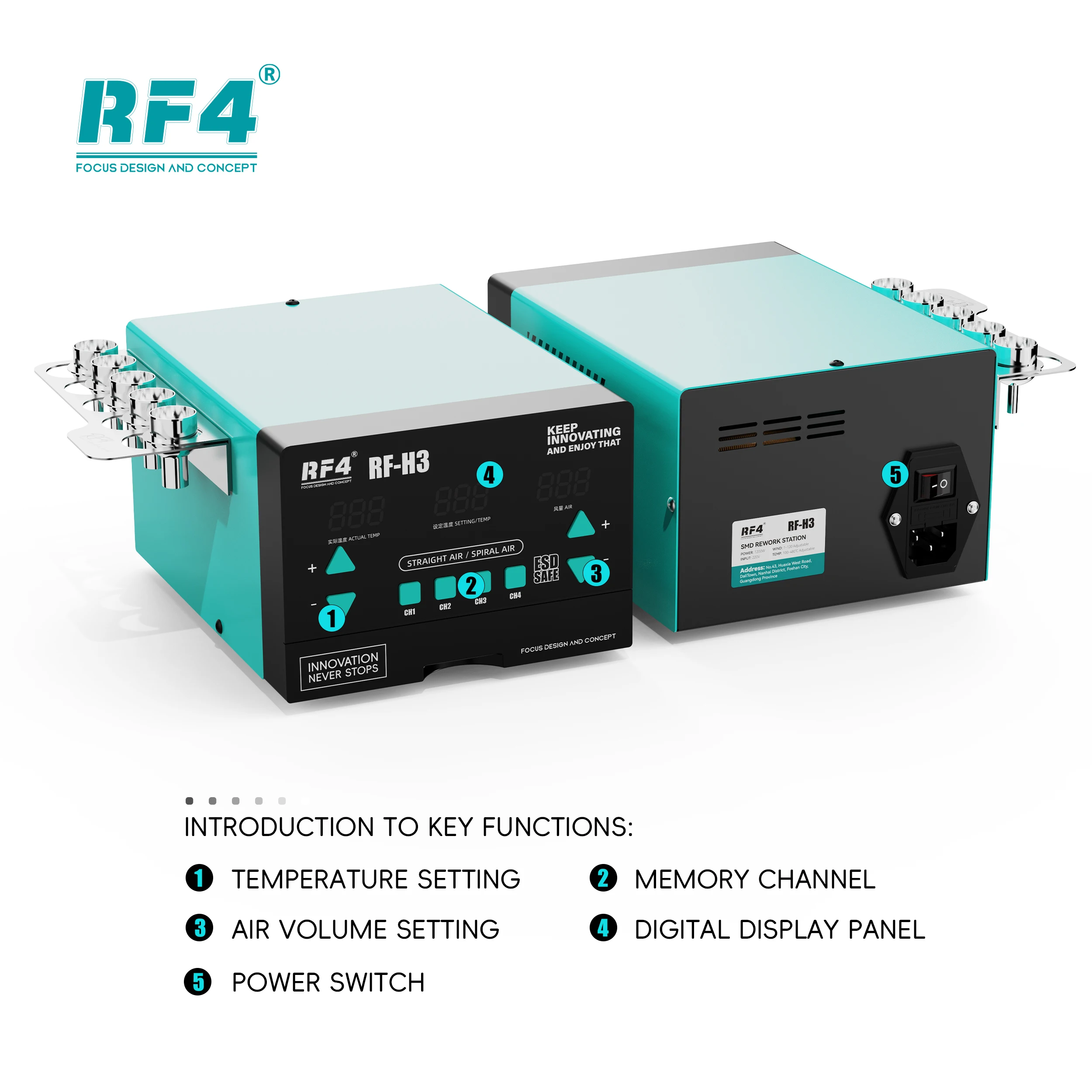 RF4 RF-H3 1200 Вт паяльная станция SMD с горячим воздухом интеллектуальный ЖК-дисплей