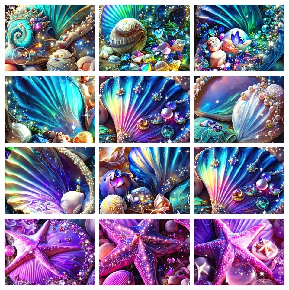 

AZQSD Diamond Embroidery Shell Scenery Mosaic Handicrafts Home Decor Diamond Painting New Collection Seaside Rhinestones