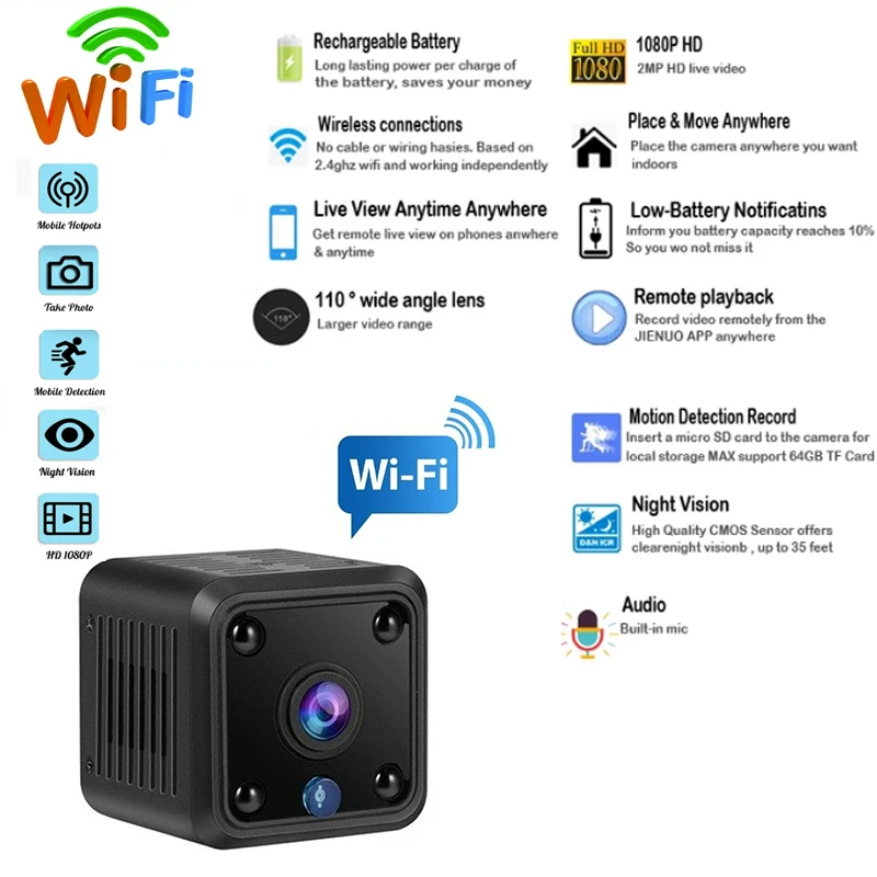 

Mini Camera HD Camcorder IP Camera 1080P Sensor Night Vision WIFI Camera Remote Monitor Small Camera Wireless Surveillance Cam