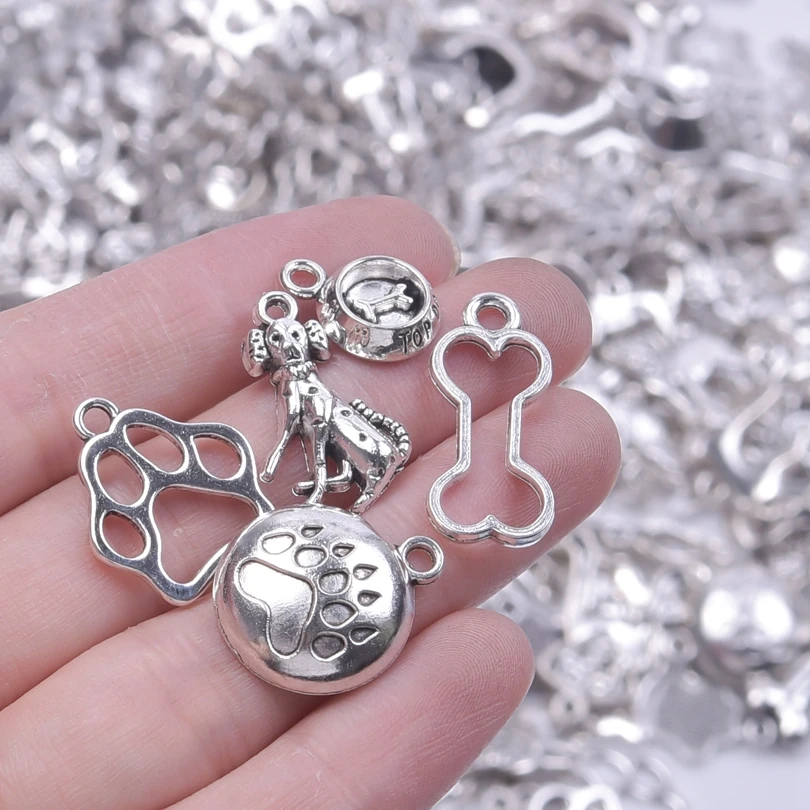 

Cute Cat Paw Print And Dog Alloy Antique Silver Color Pendant Accessory Charms for Jewelry Making Necklace Findings DIY Material