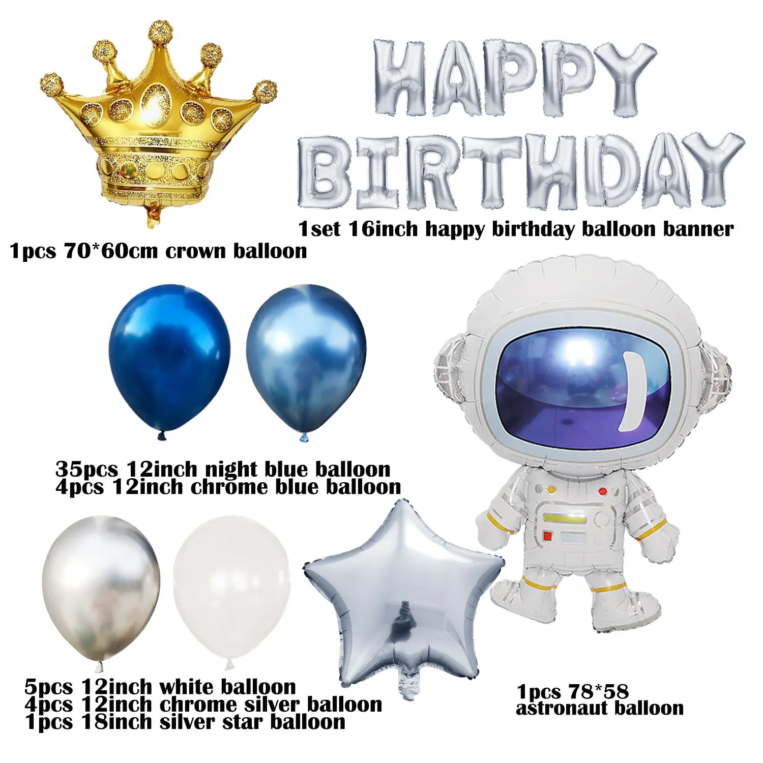 

JOYMEMO Blue and Silver Balloon Garland Arch Kit Astronaut Crown Foil Balloon for Boy Space Theme 1st Birthday Party Decoration