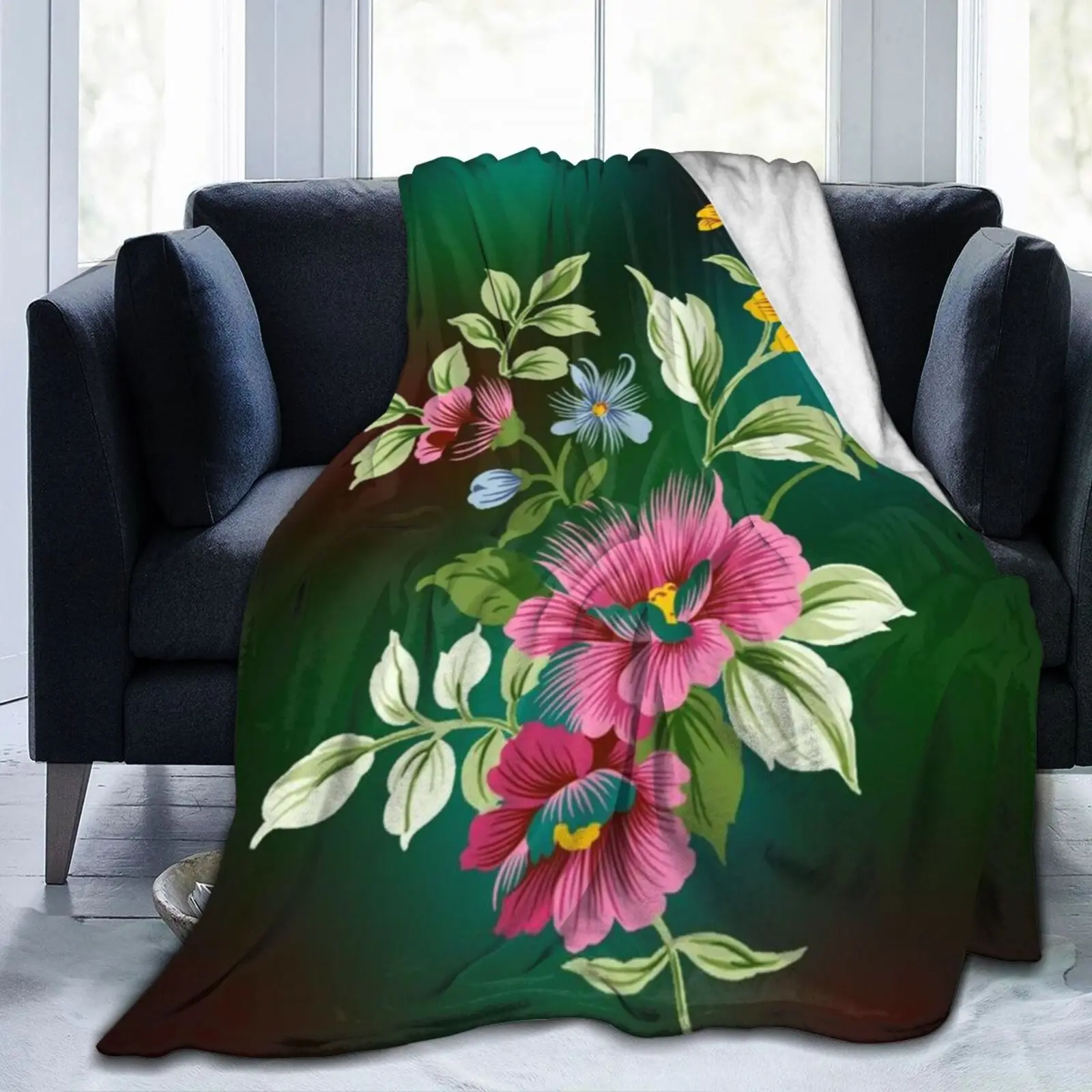 

Flannel Blanket Cover Comfortable Soft Warm Non-Fleece Green Floral Red Sheet Outdoor Office Sofa Towel 80X60 Inc