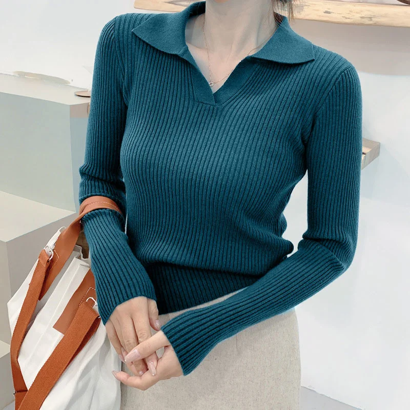 

2022 new lapel neck bottomming female top female autumn solid-colored winter all causal sweater games for fashion