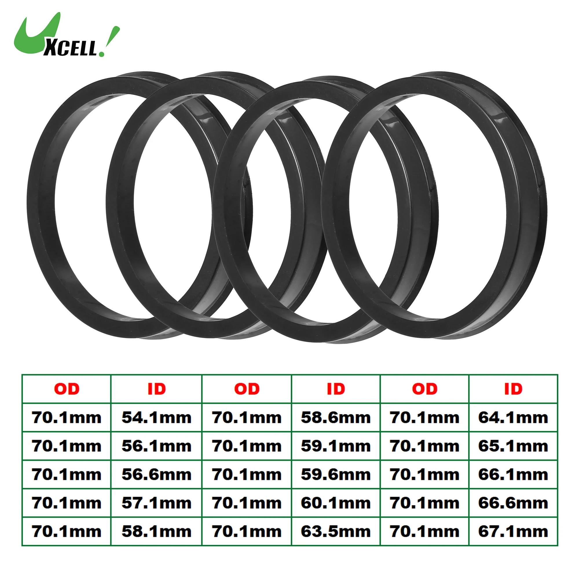 

UXCELL 4Pcs 70.1mm to 54.1mm 56.6mm 57.1mm 60.1mm 63.5mm 65.1mm 66.1mm 67.1mm Car Tire Centering Hub Centric Rings Wheel