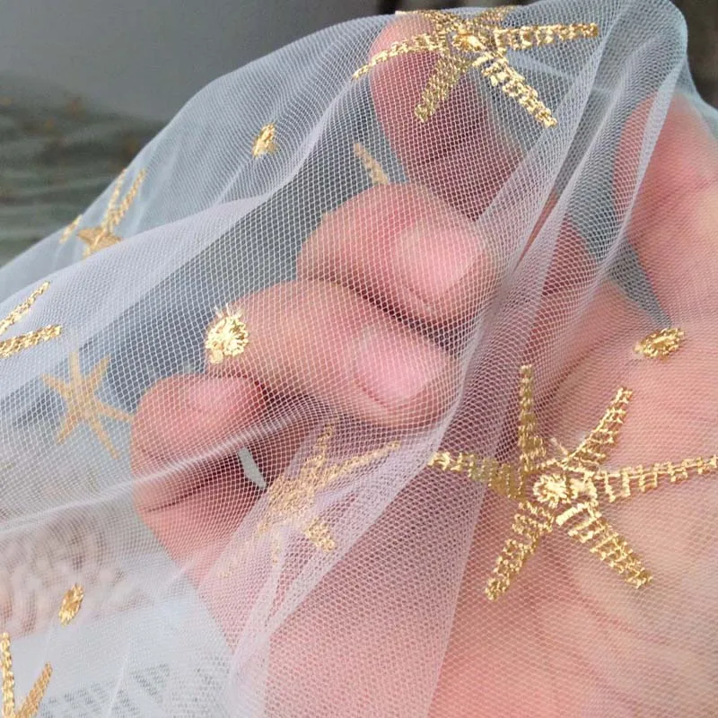 1 ярд африканская Свадебная Звезда Тюль кружевная ткань для платья, ткань «сделай сам» сетка с вышивкой Пэчворк Ткань для шитья, ширина 130 см