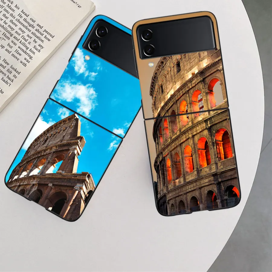 Чехол Colosseum Rome Italy для Samsung Galaxy Z Flip 6 5G 5 4 3 черный жесткий чехол сотового телефона