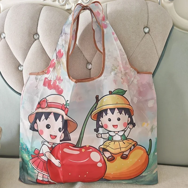 Фото Сумка для покупок Chibi Maruko Chan с милым мультяшным принтом, складная, портативная, вместительная, на плечо, для покупок, для хранения продуктов, подарок №2
