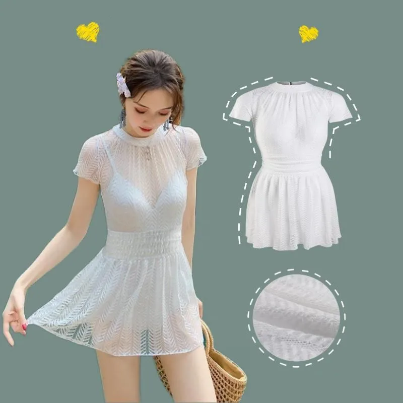 

Summer Swimsuit Mesh Sexy Bathing Suit Women Cover Belly Slim One-piece Fairy Long-sleeved Hot Spring Swimsuit
