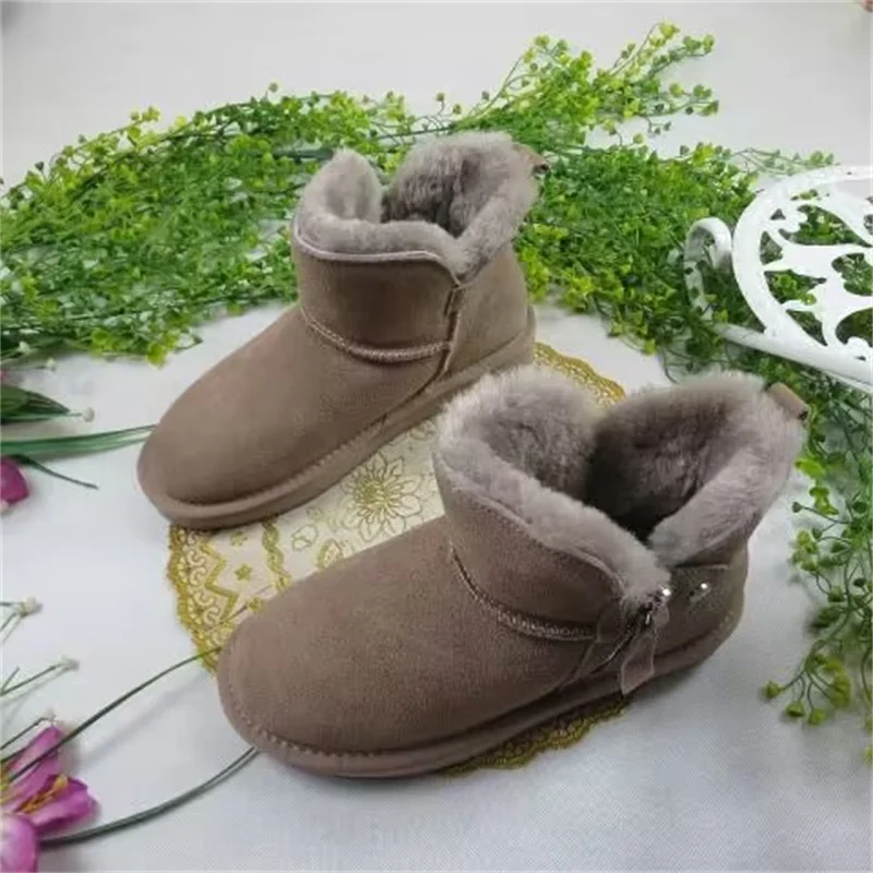

Short boots hand custom flat flat non-slip plus fleece warm cotton boots fur one thick sole large size women 35-40
