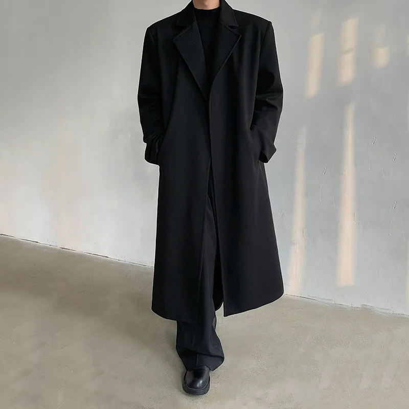 FEWQ свободное пальто без пуговиц средней длины мужская ветровка 2024 однотонный