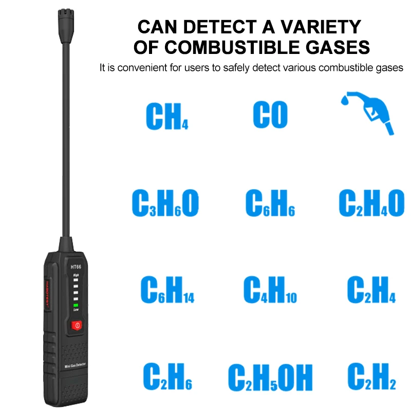 

HABOTEST HT66 Gas Leak Detector Portable Handheld Natural Gas Sniffer Analyzer High Low Sensitivity Dual Alarm Refrigerant