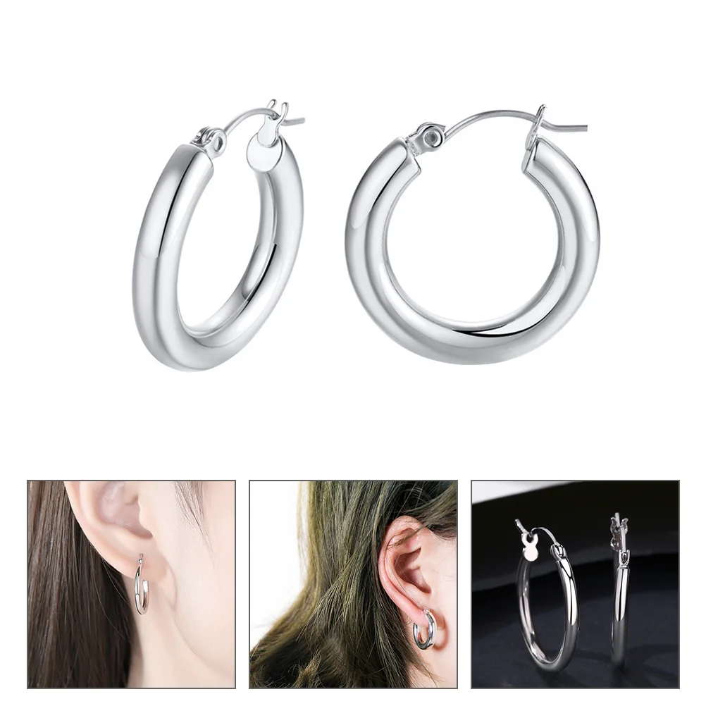 

1 Pair Titanium Steel Hoops Design Earrings Unique Shape Earrings Ear Drop