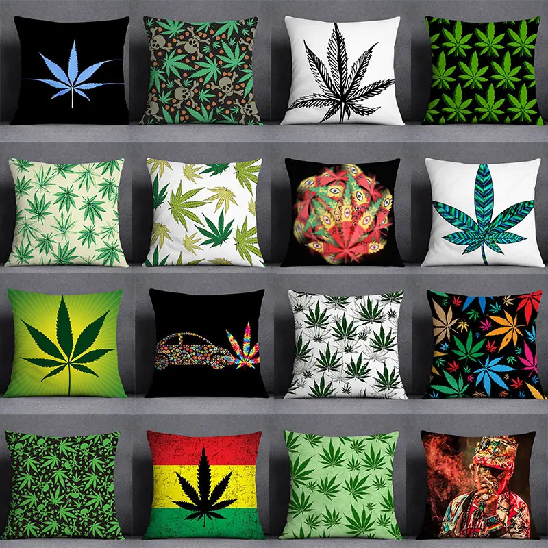 

45*45cm Bob Weed Asaba Theme Pillow Case Polyester Decorative Pillowcases Green Leaves Throw Pillow For Home Decor Pillow Case