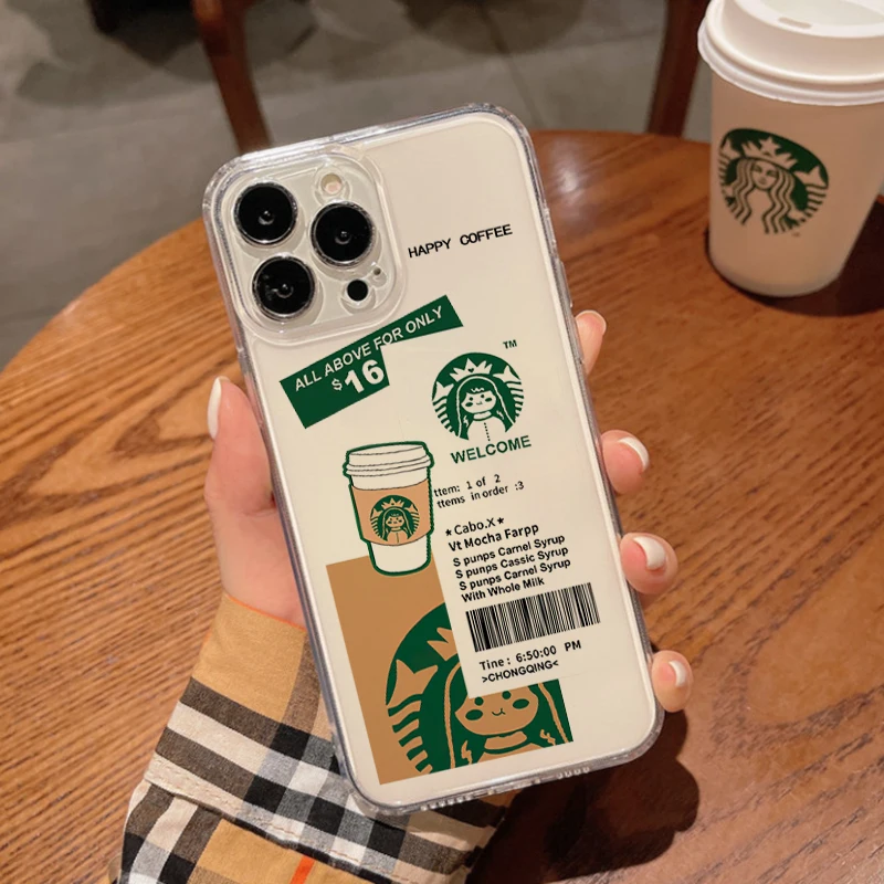 

Starbucks Cases For iPhone 12 13 Pro Max Mini 11 Pro Max X XR XS Max SE2020 8 7 6S Plus Cartoon Transparent Soft Silicone Cover
