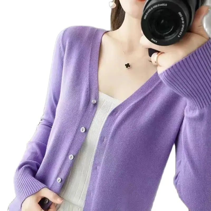 

Red Soft Waxy Knitted Cardigan 2022 Spring Autumn Students Loose Long-Sleeved Sweater Women Single-breasted V-Neck Jacket Coat