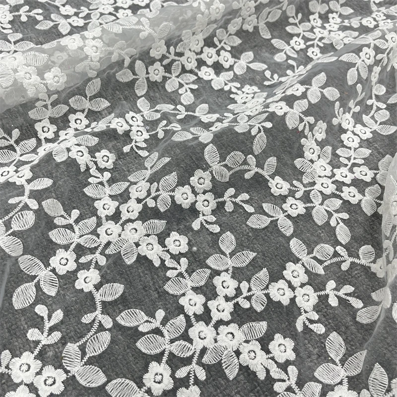 1 ярд хлопковая кружевная ткань из органзы с цветочной вышивкой цвета слоновой