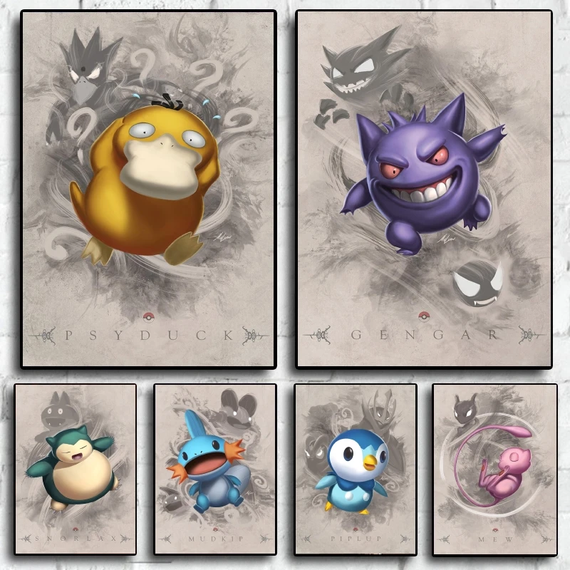 Плакат и картина Pokemon Psyduck Kid Action Figures HD Print Art Prints Друзья Подарки Комната Украшение