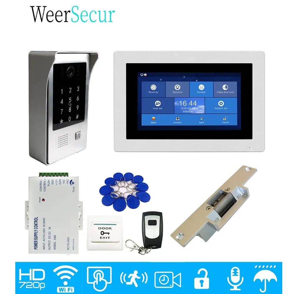 

WIFI 7" Touch Recording Screen Video Doorbell Door Phone Intercom System Code Keypad IC Camera Electric Strike Lock Free Ship