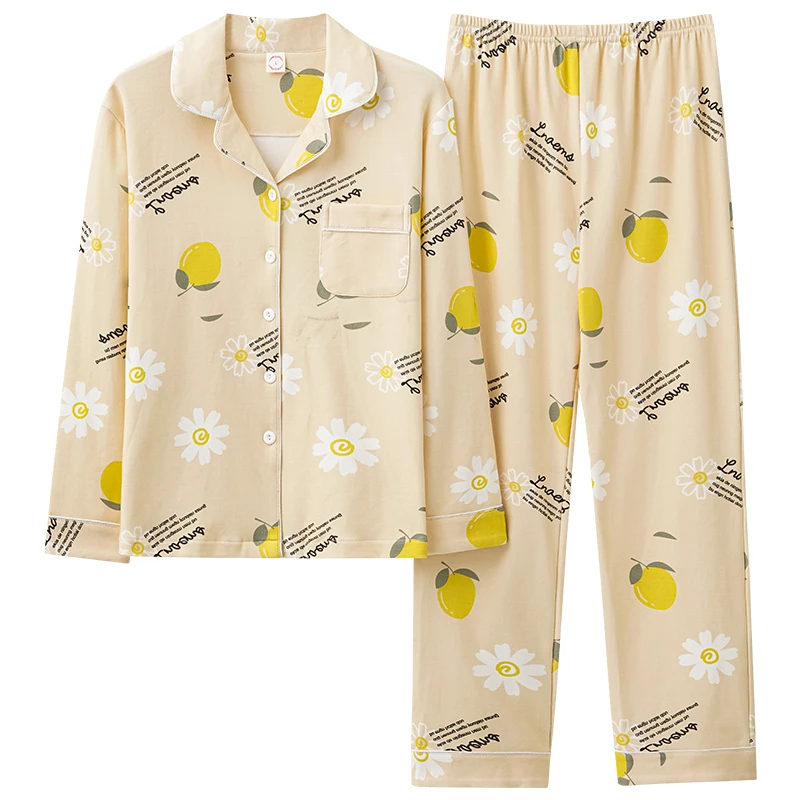 2022 new pajamas women spring and autumn cotton long sleeve cardigan senior feeling can be worn outside the residential suit set