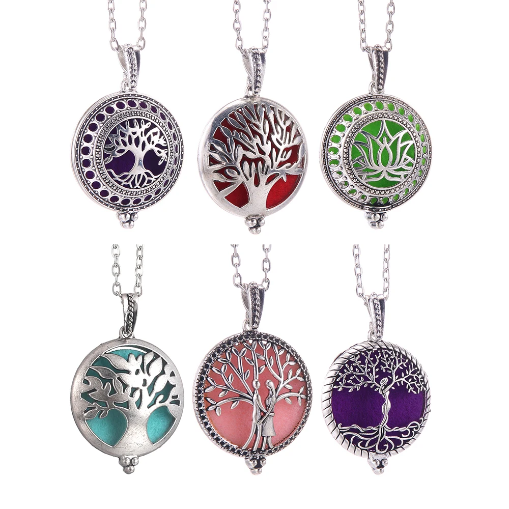 

Aromatherapy Necklace Tree of Life Diffuser Jewelry Essential Oil Perfume Aroma Diffuser Necklace Vintage Open Locket Pendant