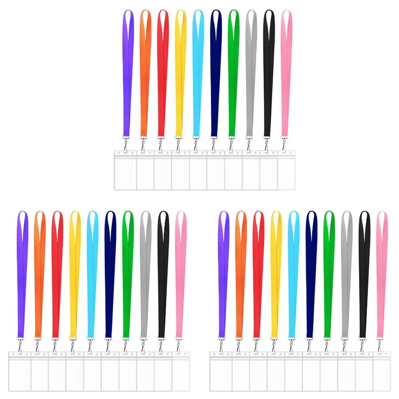 

30PCS Name Tags Badge ID Card Holders And Black Lanyards With Swivel Hook Plastic Horizontal