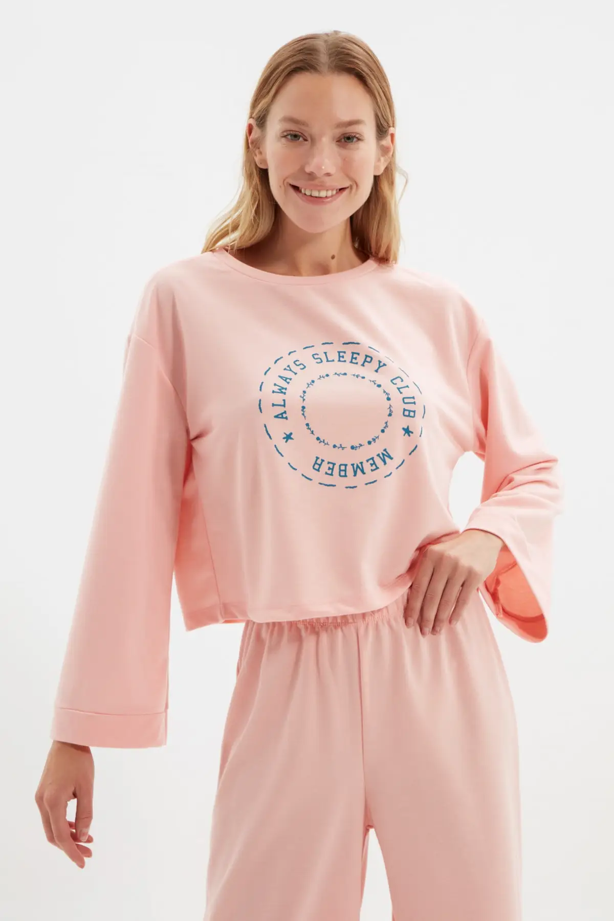 

Powder Slogan Printed Knitted Pajama set