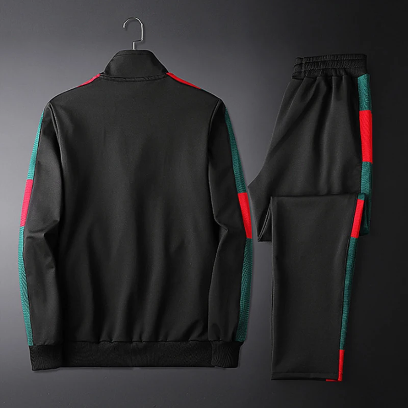 New Elastic Casual Men Sets Embroidered Long Sleeve Suit Fitness Sports Trousers Set Two Piece Tracksuit Men Streetwear Clothing