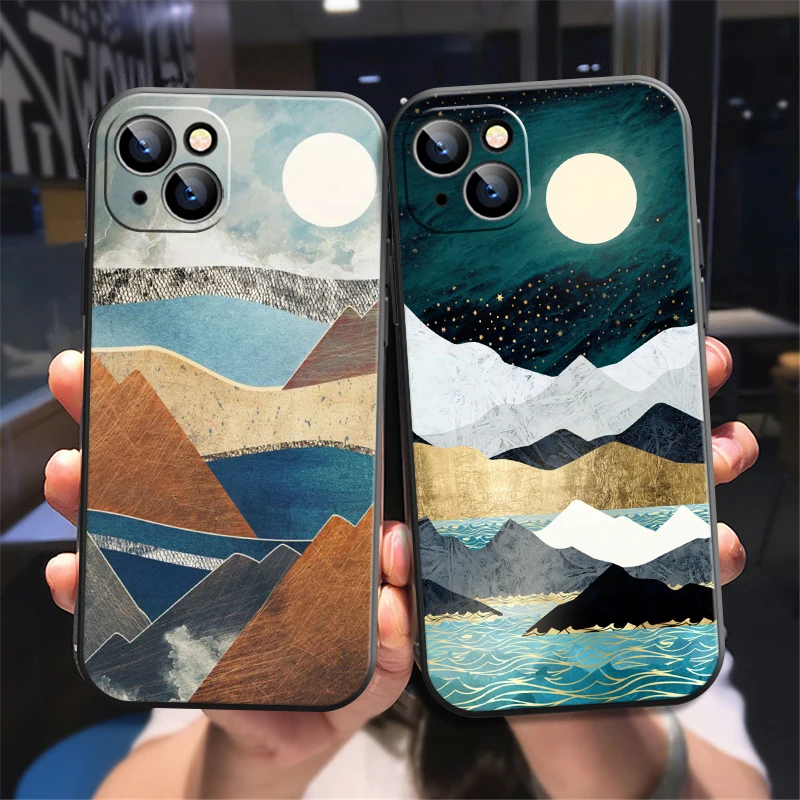 

Hand Painted Phone Case For iPhone X XS XR XS Max 11 11 Pro 12 12 Pro Max For iPhone 12 13 Mini Soft Black Liquid Silicon Back