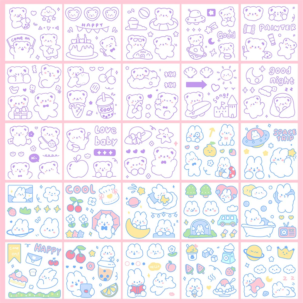 

25sheets INS Cartoon PET Stickers Label Planner Journal Scrapbooking Background Decorative Stationery Supplies Material Stickers