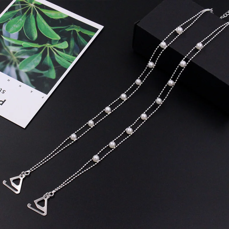 

Metal Bead Chain Pearl Underwear Shoulder Strap Summer Invisible Bra Strap One Line Neck Can Expose Beauty Strap