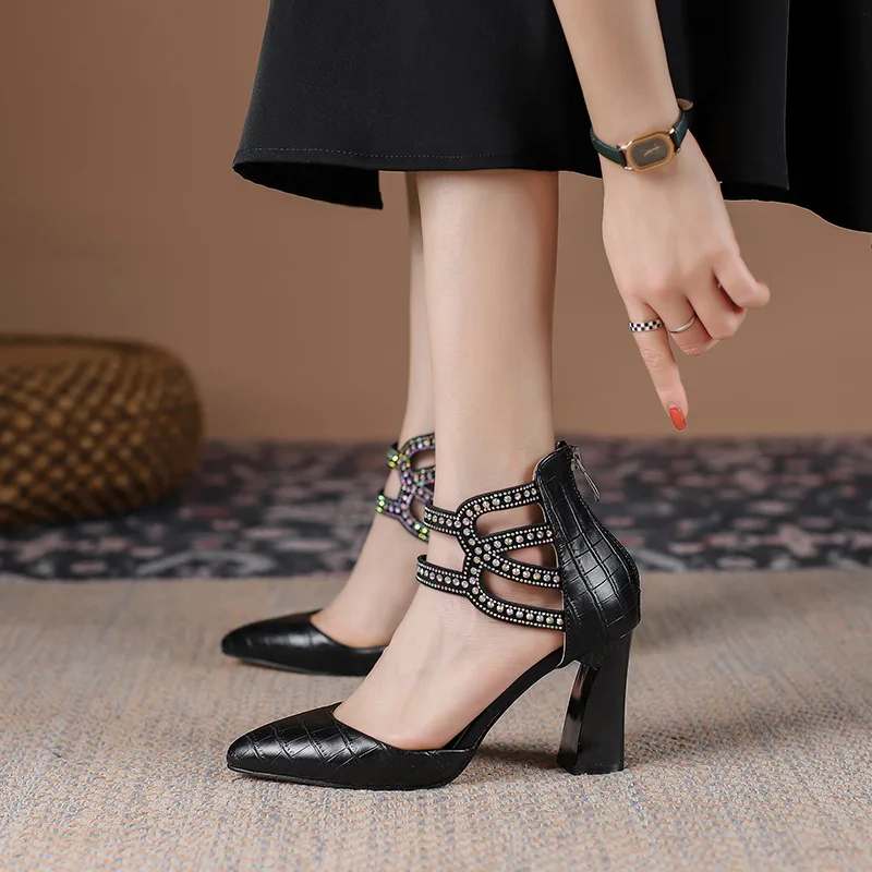 

Fashion Rhinestone Spot Closed Toe Sandals for Women 2022 New Hot Sale Summer Women's Shoes Thick High Heels