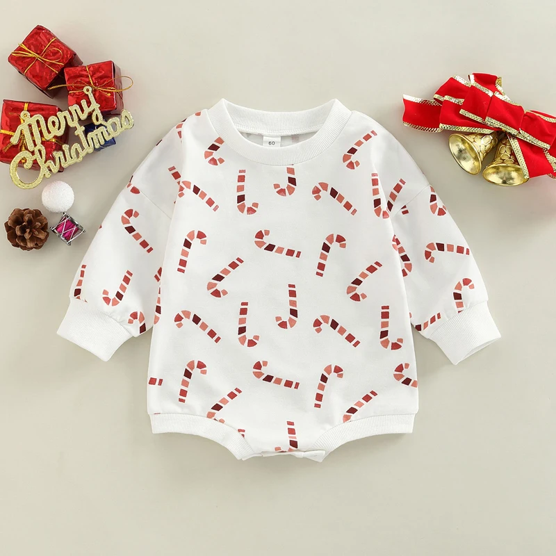 

Pudcoco Baby Christmas Bodysuit Infant Boys Girls Long Sleeve Xmas Candy Cane Print Romper For New Year 2023 Spring Outfits