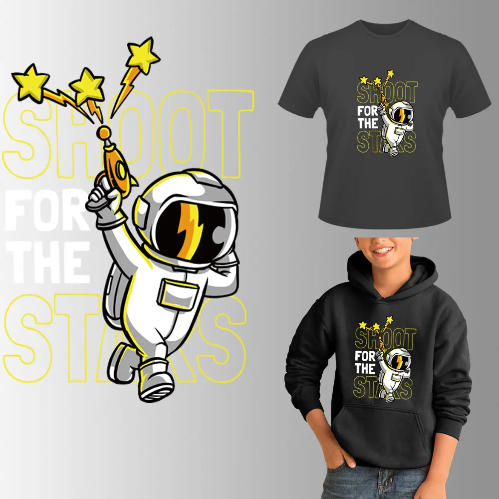 

Heat Transfer for T-Shirt Hoodie Cute Children Spaceman Iron on Patches for Clothing Thermal Sitckers Stripe on Clothes Appiqued