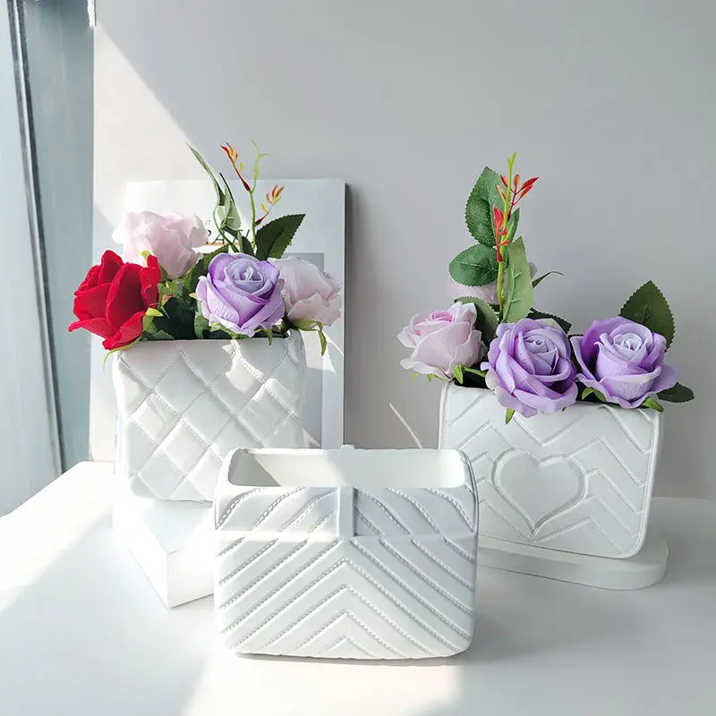 

Woman Luxury Handbag Vase Silicone Mold Mixed Clay Plaster Flowerpot Mould DIY Girls Purse Gypsum Form Planter Making Home Decor