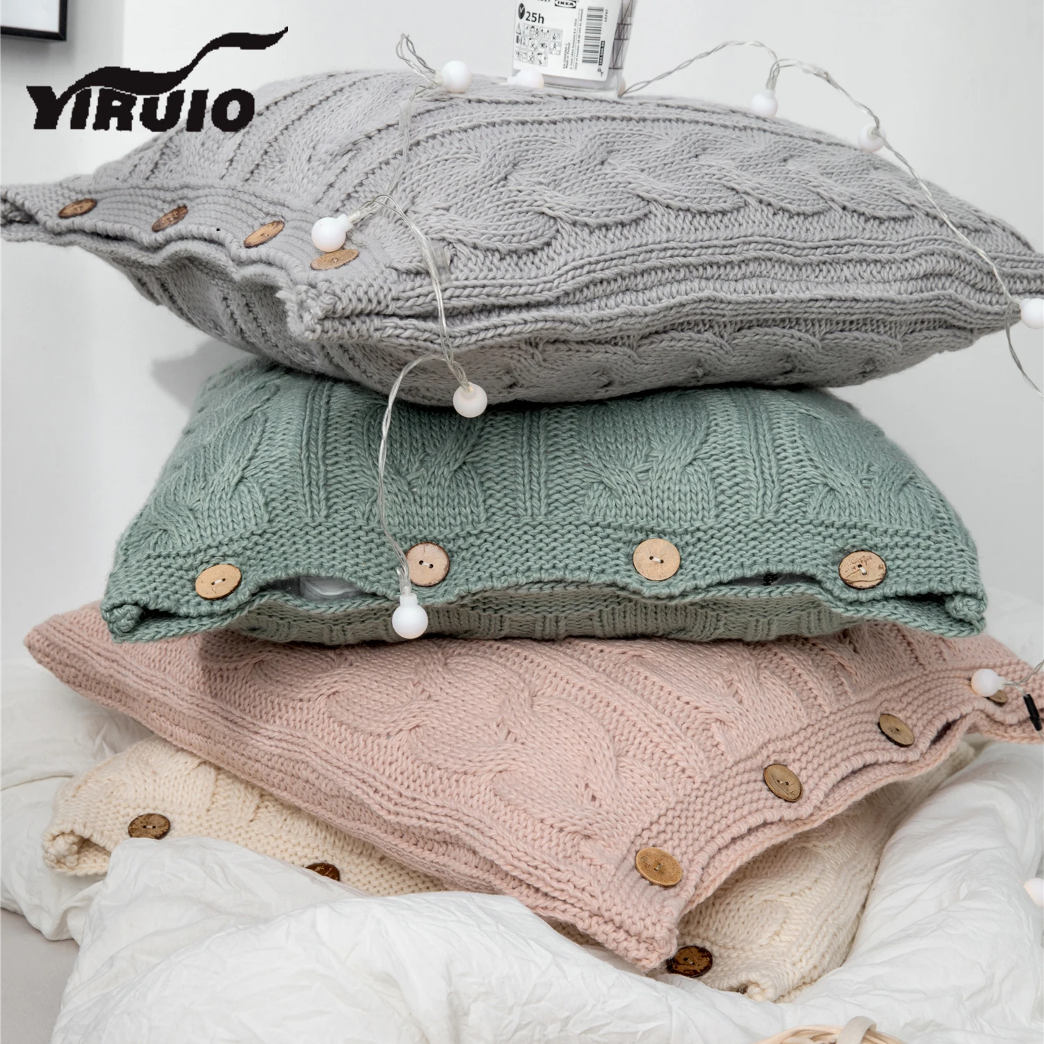 

YIRUIO Nordic Cable Knite Button Cushion Cover Luxury Brand Iceland Yarn Twist Knitted Texture Pillow Case Soft Bed Pillow Cover