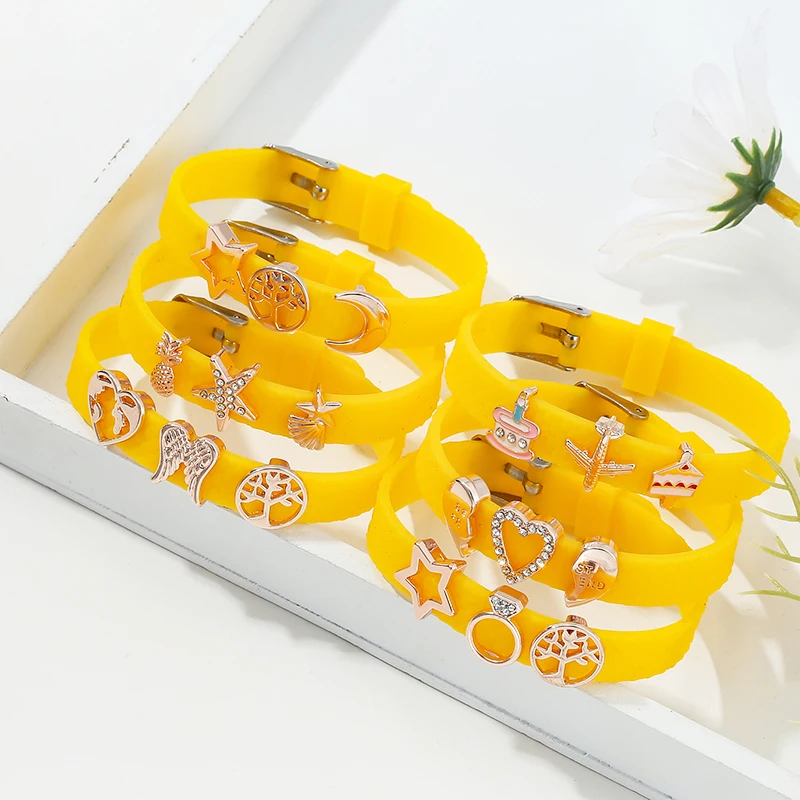 Желтый силиконовый простой сетчатый Браслет с бусинами Love MOM 10 мм браслеты