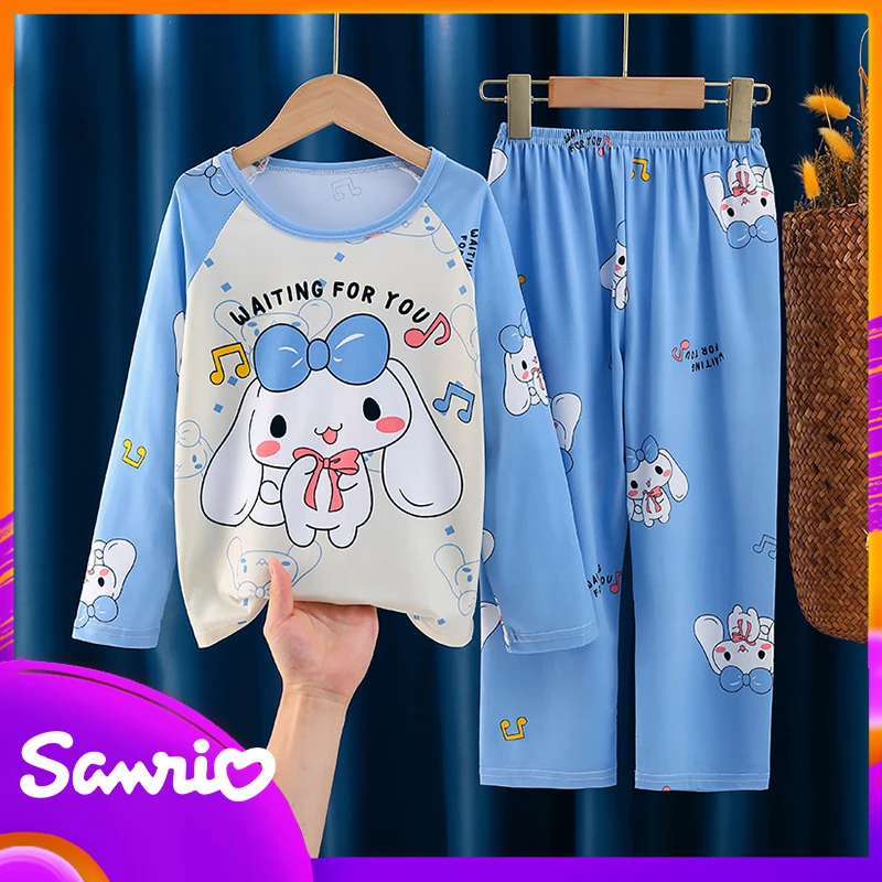 

Детские пижамные комплекты из аниме Sanrio Hellokitty Kuromi Cinnamoroll с мультяшным принтом кавайная Милая Повседневная Домашняя одежда с длинным рукавом