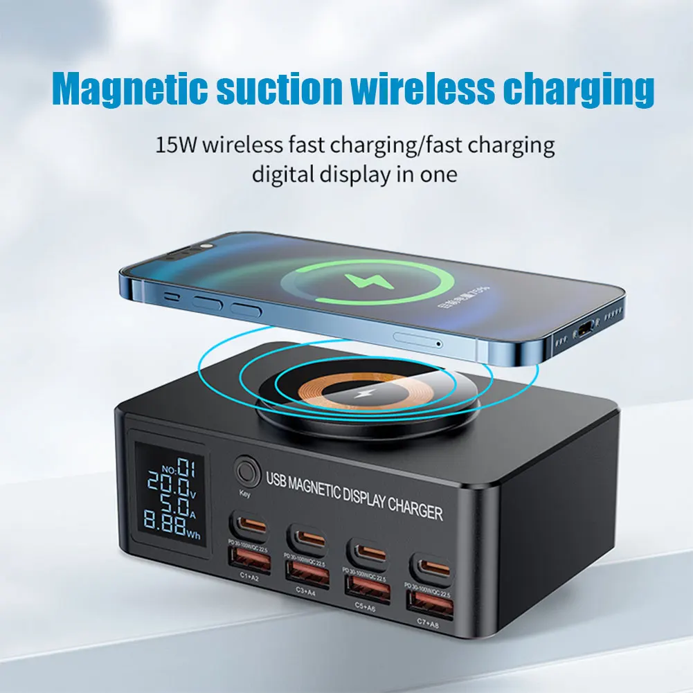 

140W Notebook Quick Charger Magnetic Suction Wireless Charging with Intelligent Digital Display Fast Charger for Phone Notebook