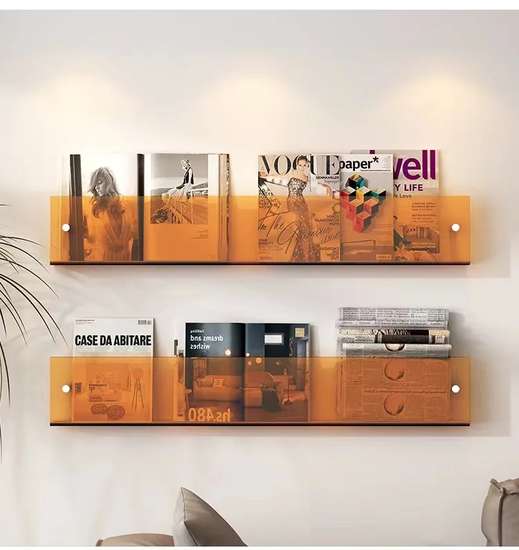 Creative Acrylic Shelf Wall Magazine Rack, Wall Hanging Bookshelf Wall Storage Newspaper Book Shelf