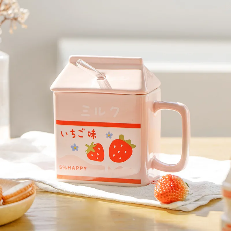 

Creative Cute Milk Carton Ceramic Straw Cup Ins Style High Value Breakfast Milk Cup Girls Home Mug