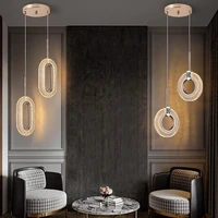 modern bedside led pendant lamp round gold acrylic for bedroom kitchen bar chandelier home decor indoor lighting fixture 90 265v