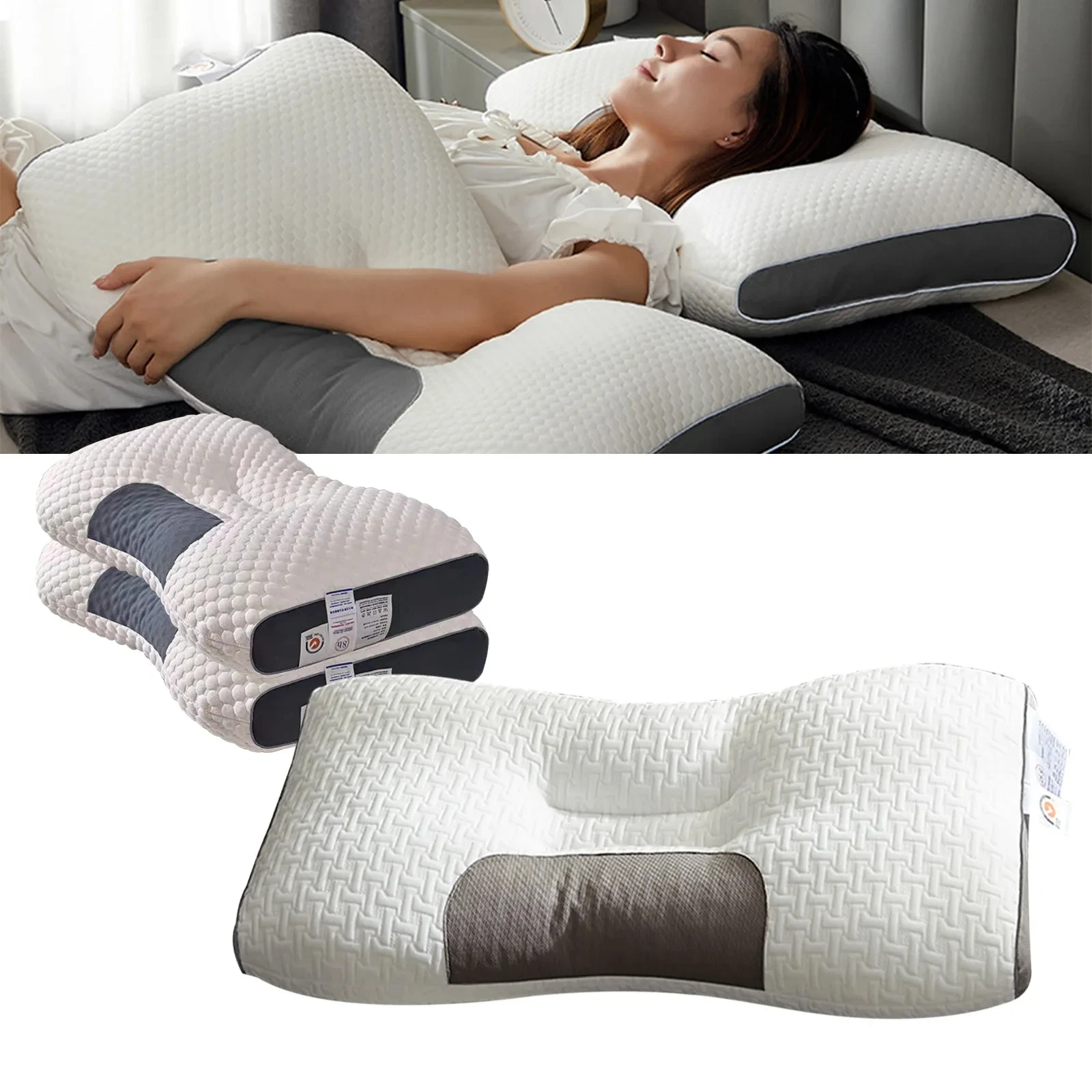 

Cervical Orthopedic Neck Pillow Core Massage Pillow Partition Neck Support Sleep Helper Knitted Cotton Household Sleep Supplies
